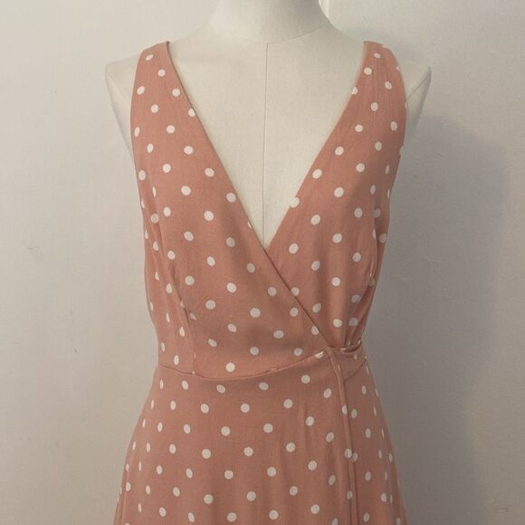 AFRM Pastel Pink Polka Dot Tiered Wrap Maxi Dress Size Small - Picture 3 of 14